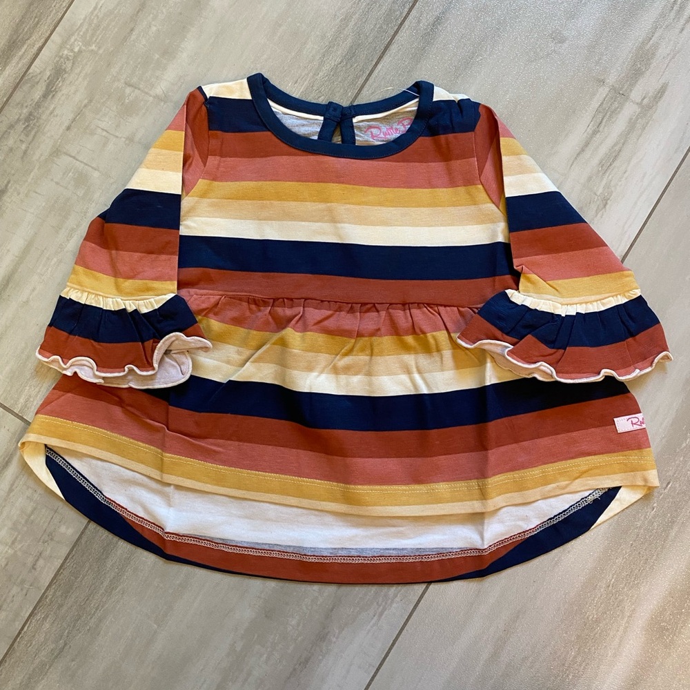 NWT RuffleButts Desert Horizon Retro Stripe Bella High-Low Shirt, girls 12-18M